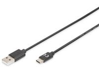 digitus USB 2.0, USB-C Aansluitkabel [1x USB-A 2.0 stekker - 1x USB-C stekker] 4.0 m Zwart Flexibel, Folie afscherming, Afscherming gevlochten, Afgeschermd,