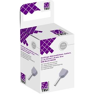 TRU COMPONENTS T1906C153 Dubbele adereindhuls 2 x 0.75 mmÂ² x 8 mm Deels geÃ¯soleerd Grijs 100 stuk(s)