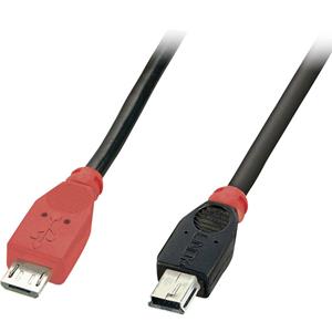 lindy USB 2.0 Aansluitkabel [1x Micro-USB 2.0 B stekker - 1x Mini-USB 2.0 B stekker] 0.5 m Zwart Met OTG-functie