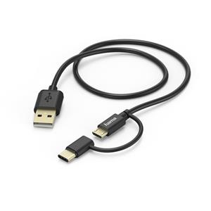 Hama USB 2.0 Aansluitkabel [1x USB-A 2.0 stekker - 1x Micro-USB 2.0 B stekker, USB-C stekker] 1 m Zwart