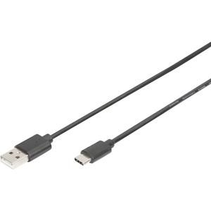 digitus USB 2.0 Anschlusskabel [1x USB 2.0 Stecker A - 1x USB-C™ Stecker] 1.00m Schwarz Flexibel,