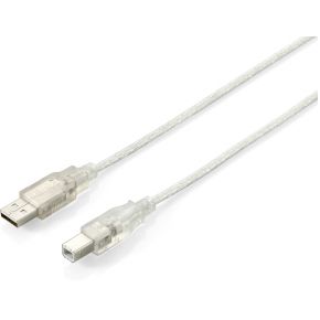 Equip USB A/USB B 2.0 1.0m 1m USB A USB B Mannelijk Mannelijk Zilver, Transparant USB-kabel