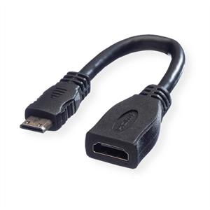 Value Monitorkabel HDMI High Speed met Ethernet, HDMI Female - Mini HDMI Male 0,15m