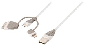 Bandridge 3-in-1 Data en Oplaadkabel USB A Male - Micro-B Male 1.00 m Wit