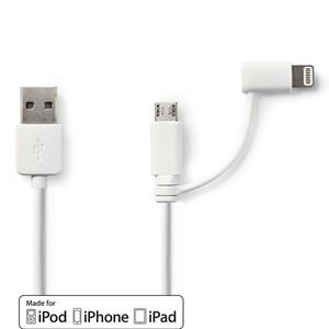 Nedis 2-in-1 Sync and Charge-Kabel | USB-A Male - Micro-B Male / Apple Lightning 8-Pins Male | 1,0 m | Wit