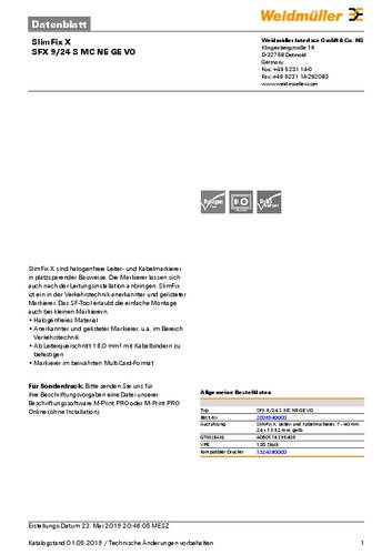 Weidmüllerler 2009940000 SFX 9/24 S MC NE GE V0 Kabelmarkierungssystem Beschriftungsfläche: 9 x 23.9m