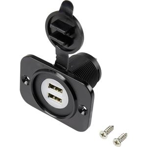 trucomponents TRU COMPONENTS 1229309 USB-connector Bus, inbouw verticaal 2-voudig, voorzijde rechthoekig 43,1 x 60 mm, met blauwe verlichting Zwart 1 stuk(s)