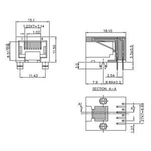 Encitech RJ45 Steckverbinder Buchse, Einbau horizontal RJJU-88-142-E3H-033 Schwarz 3253-0025-02