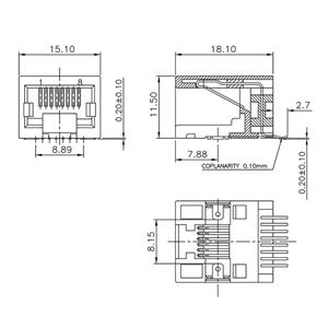 Encitech RJ45 Steckverbinder Buchse, Einbau horizontal RJJU-88-141-E3H-005 Schwarz 3253-0010-02