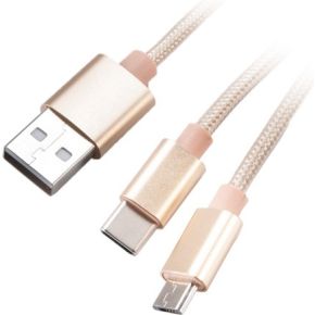 Akasa 2 in 1 USB 2.0 Kabel Typ A zu Micro-B und Typ C - 1m, gold