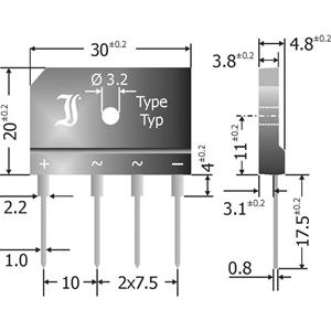 Diotec GBI25G Bruggelijkrichter SIL-4 400 V 25 A Eenfasig