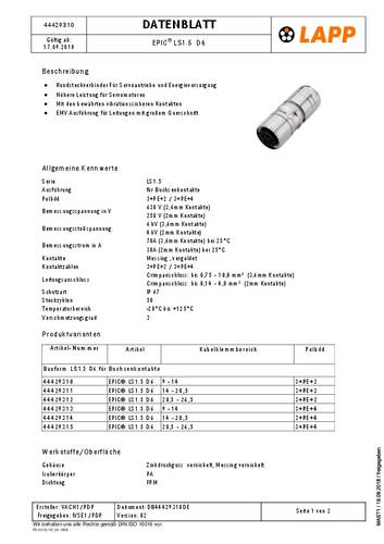 LAPP 44429315 EPIC POWER LS1.5 D6 3+PE+4 20,5-26,5 (1) 1 stuk(s)
