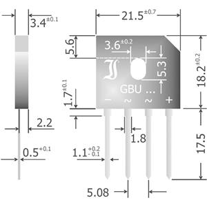 diotec GBU6M Bruggelijkrichter SIL-4 1000 V 6 A Eenfasig