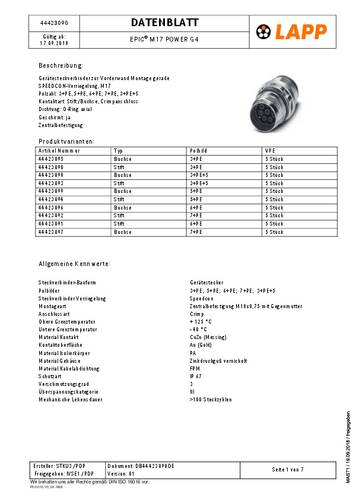 lapp EPIC POWER M17 G4 3+PE F (5) Inhalt: 1St.