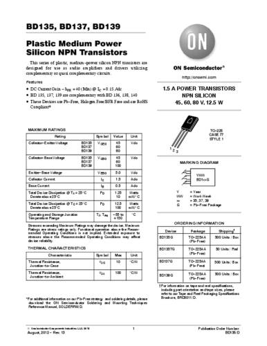 onsemiconductor ON Semiconductor Transistor (BJT) - discreet BD139 TO-225AA Aantal kanalen 1 NPN
