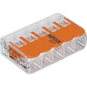 Wago 221-415-25 Verbindingsklem Flexibel: 0.14-4 mm² Massief: 0.2-4 mm² Aantal polen: 5 25 stuk(s) Transparant, Oranje