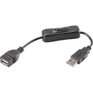 renkforce USB 2.0 Verlengkabel [1x USB-A 2.0 stekker - 1x USB 2.0 bus A] 25.00 cm Zwart Incl. aan/uitschakelaar, Vergulde steekcontacten 