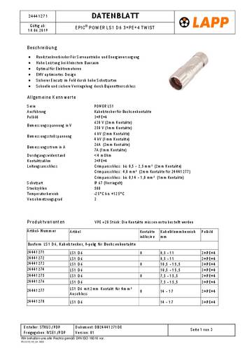 lapp EPIC POWER LS1 D6 3+PE+4 K TW 10.5-15.5 Inhalt: 1St.