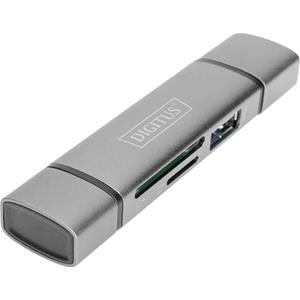 ASSMANN Electronic DA-70886 geheugenkaartlezer Aluminium USB 3.2 Gen 1 (3.1 Gen 1) Type-A/Type-C