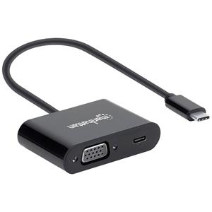 Manhattan USB 2.0 Adapter [1x USB-C stekker - 1x USB-C bus (Power Delivery), VGA-bus] 153430 Stekker past op beide manieren, Met laadbus