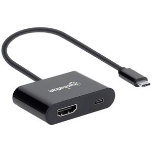 Manhattan USB 2.0 Adapter [1x USB-C stekker - 1x HDMI-bus, USB-C bus (Power Delivery)] 153416 Stekker past op beide manieren, Met laadbus