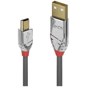 Lindy 36635. Lengte snoer: 7,5 m, Aansluiting 1: USB A, Aansluiting 2: Mini-USB B, USB-versie: 2.0, Maximale overdrachtssnelheid van gegevens: 480 Mbit/s, Contact geleider materiaal: Goud, Kleur van h