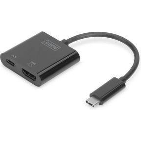 Digitus USB / HDMI Adapter [1x USB-C stekker - 1x HDMI-bus, USB-C bus] Zwart 0.11 m