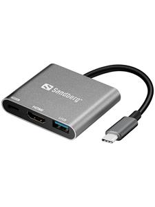 sandberg Mini Dock - HDMI, USB-A, USB-C (V) naar USB-C (M) - 4K ondersteuning