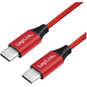 LogiLink LogiLink CU0156. Lengte snoer: 1 m, Aansluiting 1: USB C, Aansluiting 2: USB C, USB-versie: 2.0, Kleur van het product: Rood