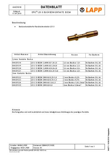 lapp EPIC POWERLOCK CrimpkontakteEPIC POWER LS1.5 D BCM 3,6MM AU 2,5-4,0 10St.