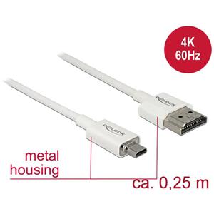 Delock HDMI Anschlusskabel HDMI-A Stecker, HDMI-Micro-D Stecker 0.25m Weiß 85147 vergoldete Steckko