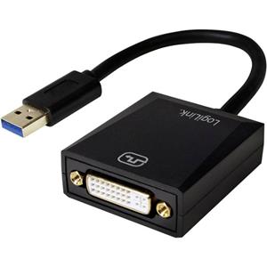 LogiLink USB / DVI Adapter [1x USB 3.2 Gen 1 stekker A (USB 3.0) - 1x DVI-bus 24+5-polig] Zwart 10.00 cm