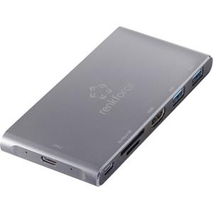 Renkforce RF-PCR-550 Externe geheugenkaartlezer / hub USB 3.2 Gen 1 (USB 3.0), HDMI, USB-C Grijs-aluminium