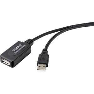 Renkforce USB-kabel USB 2.0 USB-A stekker, USB-A bus 10.00 m Zwart Actief met signaalversterking RF-4535084