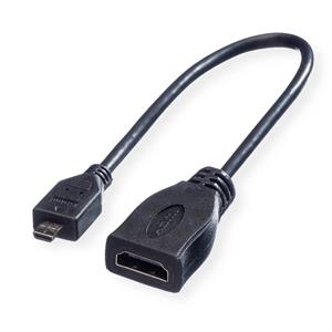 Roline ROLINE HDMI High Speed Kabel mit Ethernet, HDMI F - Micro HDMI M 0,15m. Lengte snoer: 0,15 m, Aansluiting 1: HDMI Type A (Standaard), Aansluiting 1 type: Vrouwelijk, Aansluiting 2: HDMI Type D 