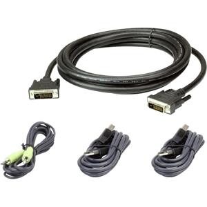 ATEN KVM Aansluitkabel [1x DVI-D-stekker, USB-A 2.0 stekker, Jackplug male 3.5 mm - 1x DVI-D-stekker, USB 2.0 bus A, Jackplug male 3.5 mm] 3.00 m Zwart