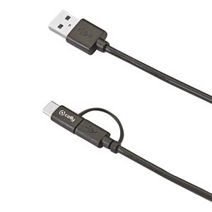 Micro-usb/type-c Kabel, 1 Meter - Zwart - Kunststof - Celly