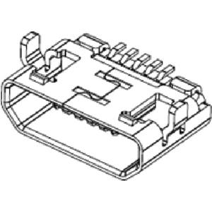 Molex 1051640001 1300 pcs Micro-USB B Receptacle without Flange, Top Mount, Surface Mount, Lead-Free