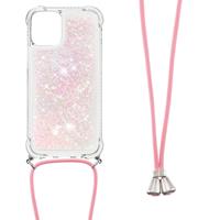 Backcover hoes met koord - iPhone 13 Mini - Glitter Rose Zilver