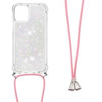Backcover hoes met koord - iPhone 13 Mini - Glitter Zilver