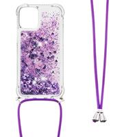 Backcover hoes met koord - iPhone 13 Pro - Glitter Paars