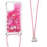 Backcover hoes met koord - iPhone 13 Mini - Glitter Roze