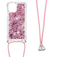 Lunso Backcover hoes met koord - iPhone 13 Mini - Glitter Rose Goud