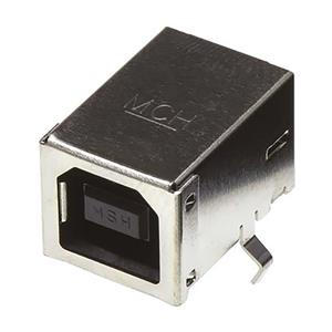 Molex 670687041 Universal Serial Bus (USB) Shielded I/O Type B Receptacle, Right-Angle with Kinked Solder Tabs, Color Bla