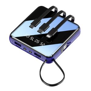 Caseier Universele 10.000mAh Mini Powerbank - 4 Types Oplaadkabel - 2x USB LED Display Noodaccu Batterij Oplader Charger Blauw