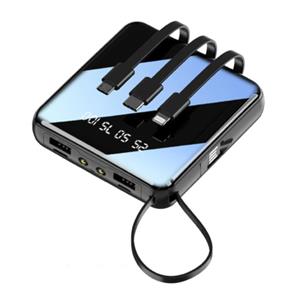 Caseier Universele 10.000mAh Mini Powerbank - 4 Types Oplaadkabel - 2x USB LED Display Noodaccu Batterij Oplader Charger Zwart