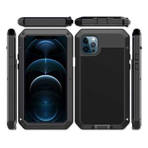 R-JUST iPhone 12 360° Full Body Case Tank Hoesje + Screenprotector - Shockproof Cover Metaal Zwart