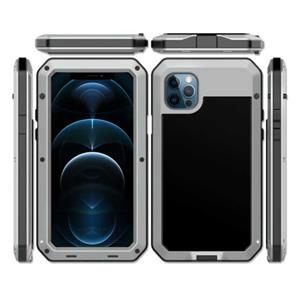 R-JUST iPhone 12 360° Full Body Case Tank Hoesje + Screenprotector - Shockproof Cover Metaal Zilver