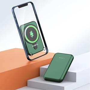 Tollcuudda 10.000mAh Mini Magnetische Qi Powerbank voor Mobiele Telefoons - PD Poort Draadloos Noodaccu Batterij Accu Groen