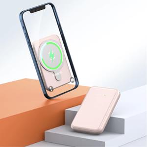 Tollcuudda 10.000mAh Mini Magnetische Qi Powerbank voor Mobiele Telefoons - PD Poort Draadloos Noodaccu Batterij Accu Roze